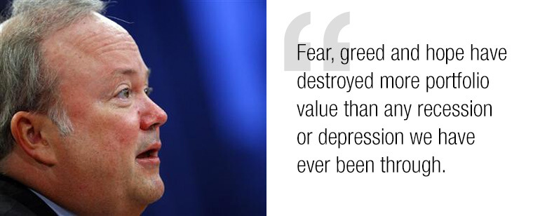 Fear greed and hope have destroyed more portfolio value than any recession or depression we have ever been through