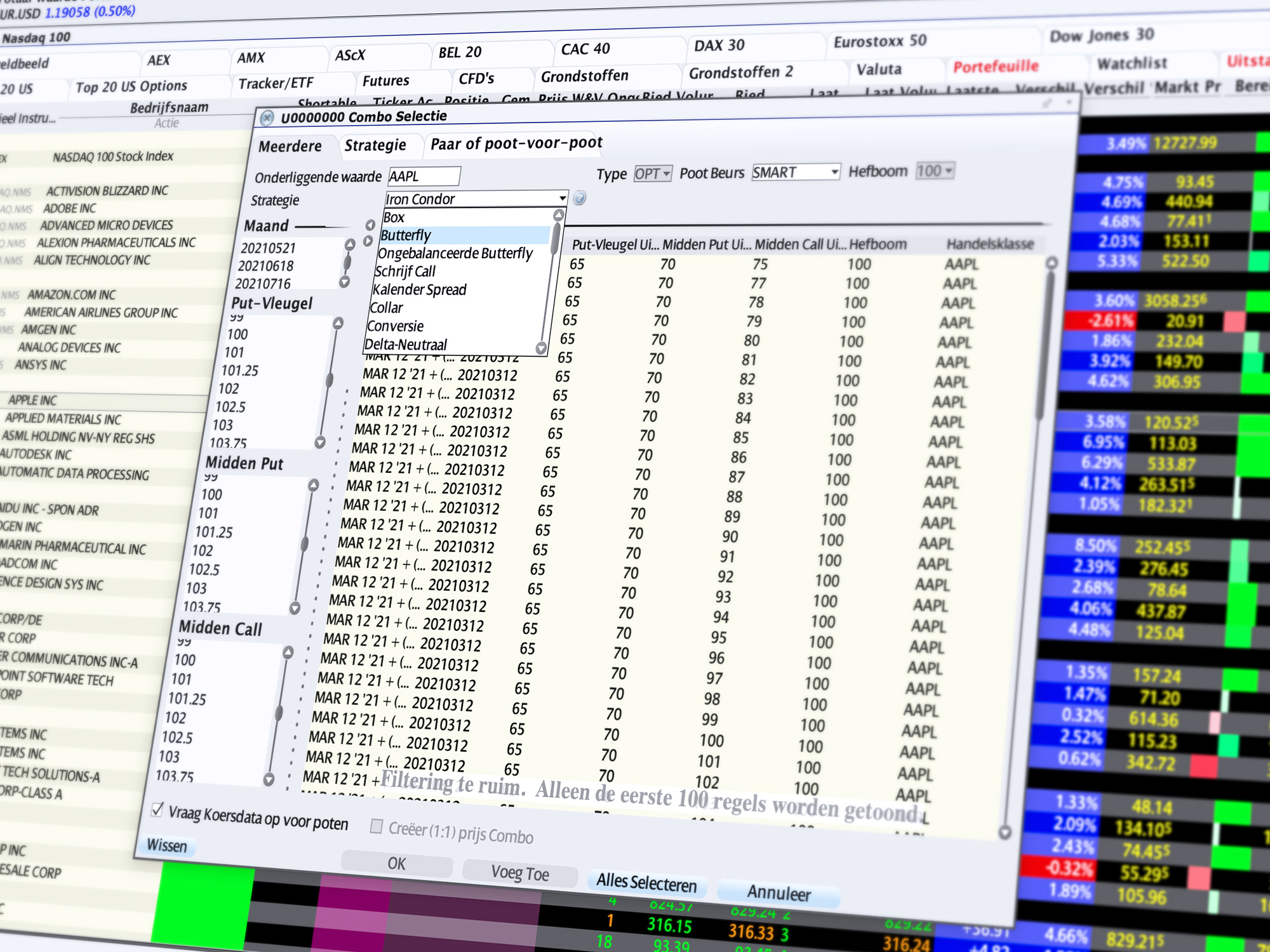 Combo Trader: Vergelijk optiecombinaties