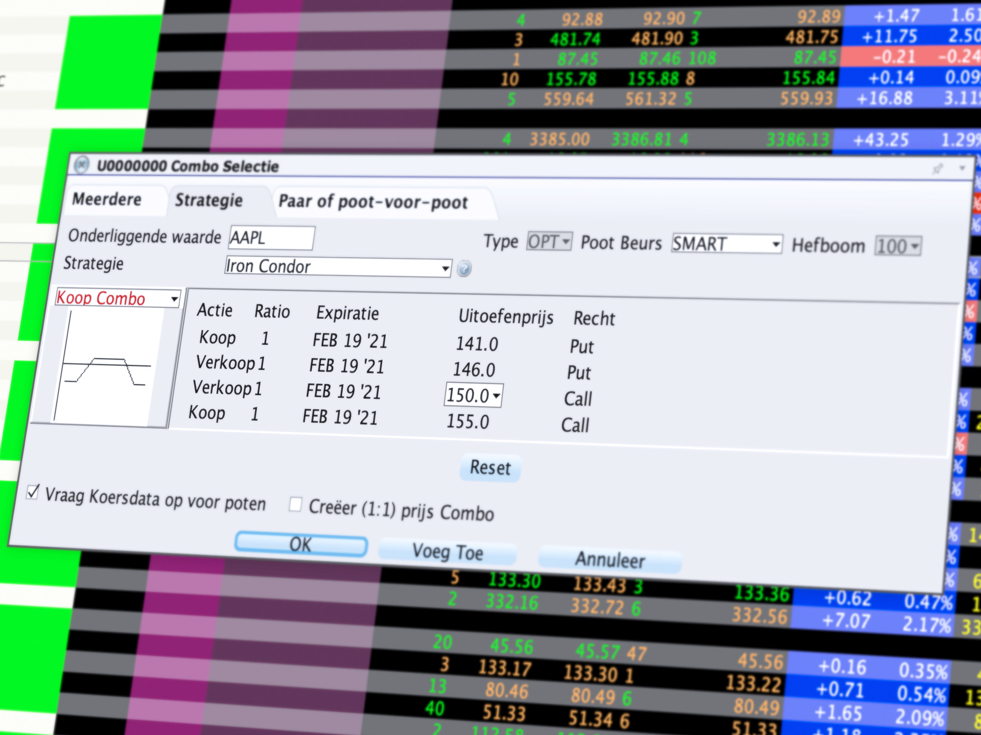 Handel in optiecombinaties via de Combo Trader